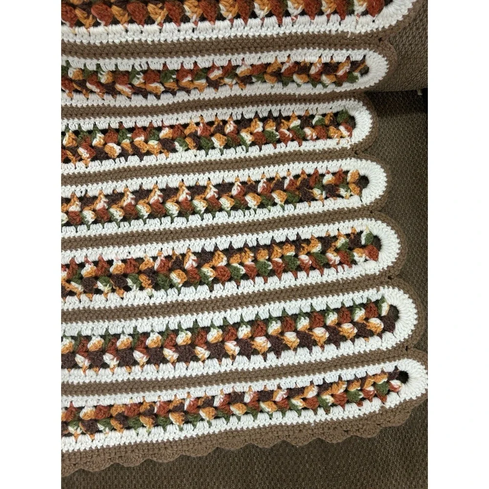 Vintage Crochet Afghan Blanket Throw Fall Brown/Rust/Green/Yellow/Orange 45